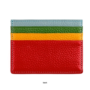 Detail view of colorful lychee grain leather card holder back with multi-slot design
