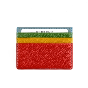 Slim multi-color genuine leather card holder with vertical slots and litchi texture