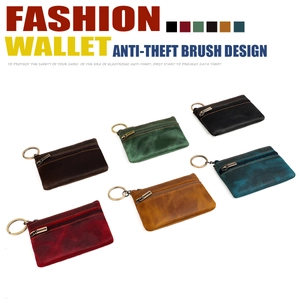 Multiple colors of vintage genuine leather coin purses with anti-theft RFID protection