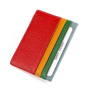 Genuine pebbled leather multi-color patchwork card holder for men and women
