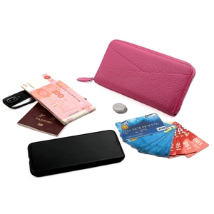 Portefeuille long en cuir rose avec protection RFID et grande capacité de stockage