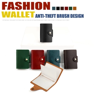 Detail view of crazy horse leather card holders with RFID anti-theft multi-slot interior