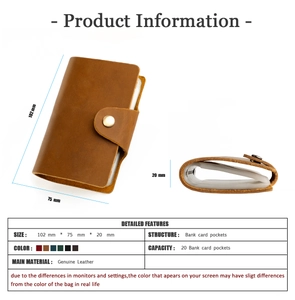 Detailed technical specification of slim vintage crazy horse leather card holder with 20 slots