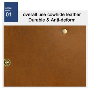 Detail shot of brown crazy horse cowhide leather with sturdy metal rivets and texture
