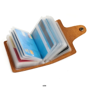 Side view of ultra-thin crazy horse leather card holder with multiple PVC card slots