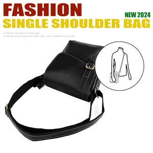 Detail of vintage leather crossbody bag featuring adjustable strap and RFID anti-theft function