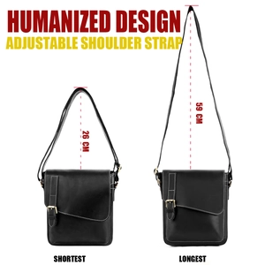 Detail of adjustable shoulder strap on vintage leather messenger bag for men