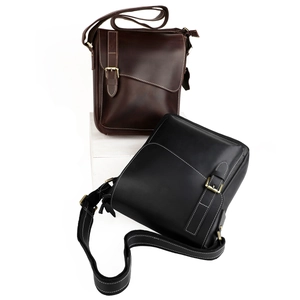 Vintage crazy horse leather messenger bag for men in black and dark brown colors