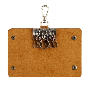 Étui à clés en cuir Crazy Horse marron foncé avec six crochets métalliques et bouton-pression