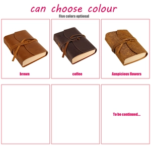 Detailed view of handmade leather notebooks in various styles with rustic cord closure