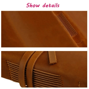 Detail of vintage brown crazy horse leather journal with artisanal hand-stitched seams