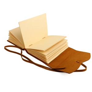 Handmade retro brown leather journal with premium vintage paper and leather tie closure