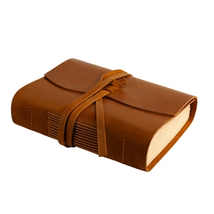 Vintage crazy horse leather notebook with wrap tie closure and hand-stitched details