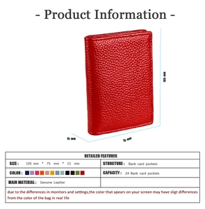 Tableau des tailles du porte-cartes RFID en cuir véritable rouge avec 24 emplacements