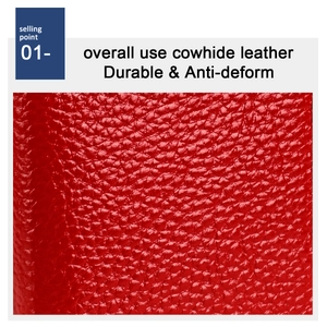 Détail du cuir de vachette rouge avec texture litchi et qualité anti-déformation