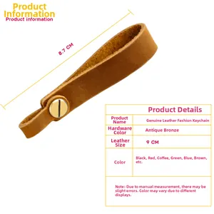 Detailed size specifications of crazy horse leather keychain with bronze hardware