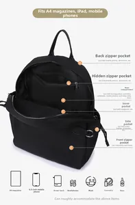 Innenaufteilung des schwarzen Nylon-Rucksacks mit großer Kapazität und vielen Taschen