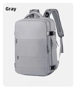 Detail view of grey business backpack with waterproof fabric and breathable mesh straps