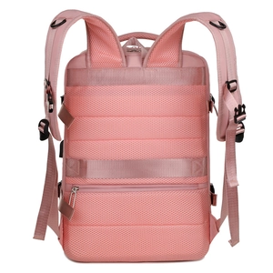 Breathable mesh back panel of pink backpack with luggage strap and anti-theft pocket