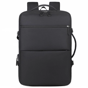 Large capacity black travel backpack for business trips with laptop compartment