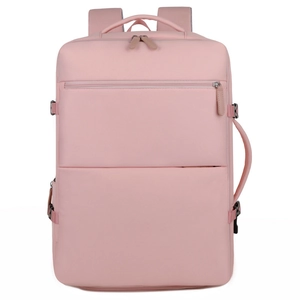 Pink multi-functional waterproof laptop backpack showing reinforced side handle and hidden pockets