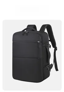 Side view of multi-functional travel backpack with compression buckles and breathable straps
