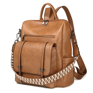 Women Vintage PU Leather Backpack Large Capacity Anti-Theft Backpack With Woven Shoulder Strap Commuting Travel Fashion Daily Bag