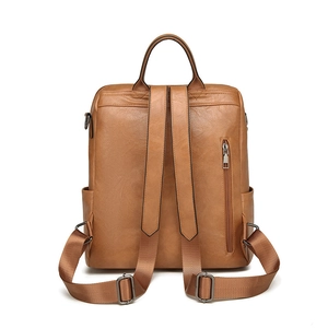 Classic vintage brown PU leather backpack with adjustable straps and anti-theft back pocket