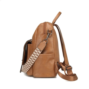 Brown PU leather backpack for women with dual straps and large capacity for commuting