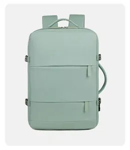 Front view of mint green water-resistant laptop backpack with dual zipper pockets