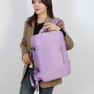 Detail of light purple waterproof nylon backpack with side buckle and adjustable strap