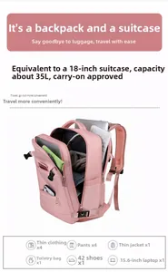 Detailed interior of 35L travel backpack showing 15.6 inch laptop and large storage space