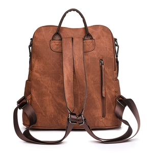 Sac à dos vintage en cuir PU marron caramel avec poignée et poche antivol arrière