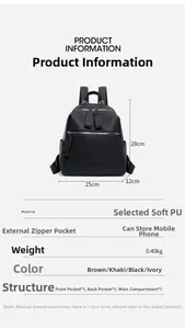 Detailed size specifications for the 28x25x12cm black textured PU leather backpack