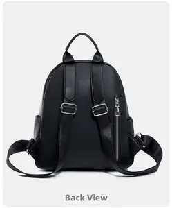 Détail du dos du sac à dos en similicuir noir avec bretelles et poche zippée