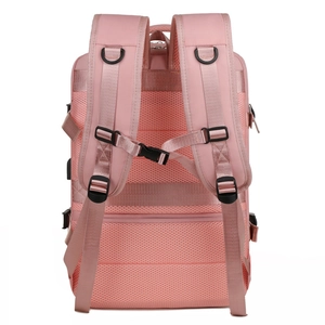 Pink large capacity travel backpack with breathable back panel and S-shaped shoulder straps