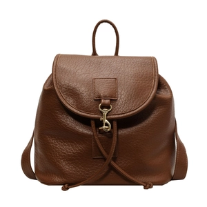 Vintage brown PU leather backpack for women with pebble texture and gold metal buckle