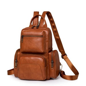 Women Vintage PU Leather Backpack Fashion Multi-Pocket Small Travel Bag Retro Casual Shoulder Bag For Women Daily Outing