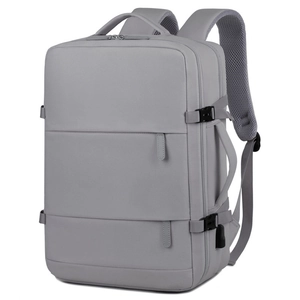 Light gray waterproof business laptop backpack with USB port and ergonomic straps