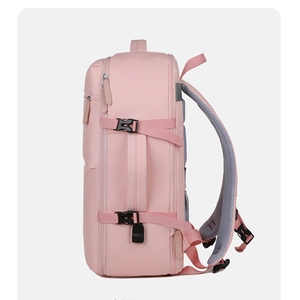 Pink multi-functional waterproof travel backpack with large capacity and mesh straps