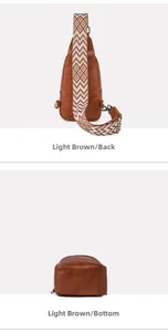 Light brown crossbody chest bag showing back and bottom views with textured strap