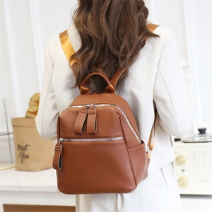 Sac à dos marron en cuir PU texture litchi à grande capacité pour femmes chic