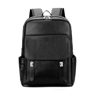 Sac à dos professionnel en cuir noir minimaliste avec boucle et grande capacité
