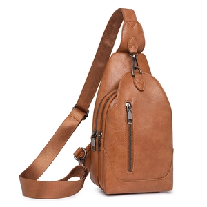 Sac de Poitrine Vintage en Cuir PU Femmes Polyvalent Rétro Sling Bandoulière Multi Poche Extérieur Voyage Décontracté