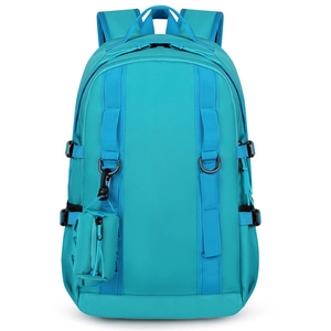 Teal outdoor hiking backpack with side buckles and a matching detachable mini pouch