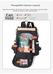 Detail showing high-capacity interior of black nylon backpack for iPad and essentials