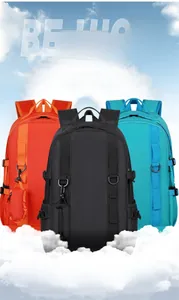 Lightweight 0.9kg outdoor backpacks in orange, black, and blue with adjustable straps