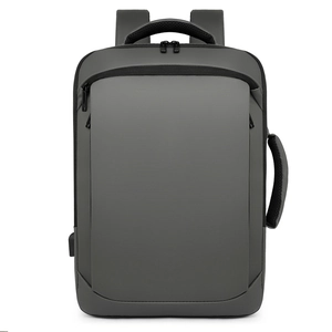 Sleek dark gray business laptop backpack with USB charging port and multi-way handles
