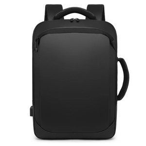 Business laptop backpack in black waterproof nylon with USB charging port and dual handles