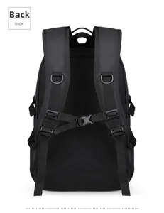 Ergonomic breathable mesh back and padded shoulder straps of a durable black backpack
